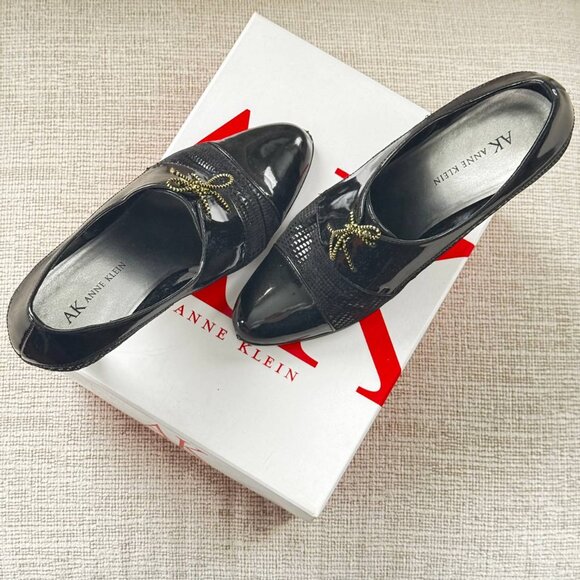 Anne Klein Patent Classic Leather Very Comfortable Oxford-Style Heels in Black – - Picture 4 of 8